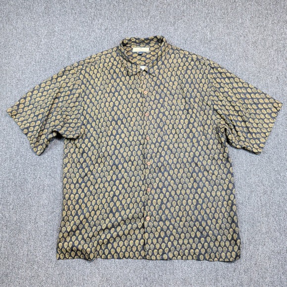 Tommy Bahama Retro XL Black Gold 100% Silk Teardrop Paisley Camp Shirt Tropical — photo 2